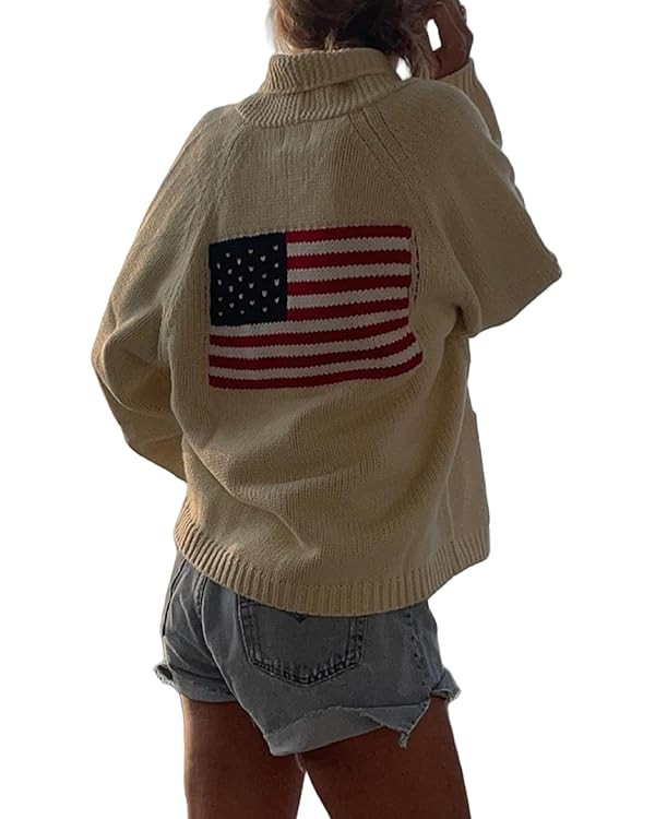 Luckinbaby Women American Flag Cardigan Long Sleeve Open Front Patriotic Sweater Oversized Knitwe... | Amazon (US)