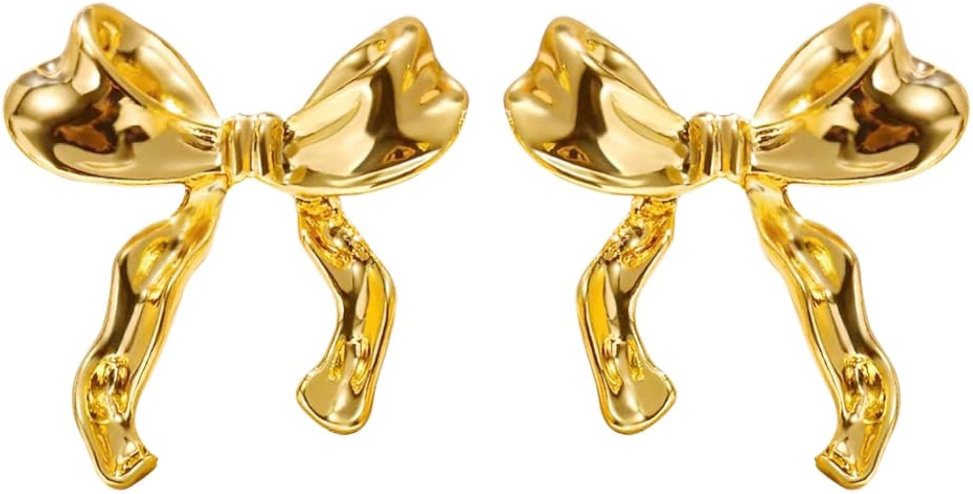 Gold Silvery Bow Earrings for Women Classic Ribbon Bow Stud Earrings Cute Bowknot Earrings Gift | Amazon (US)