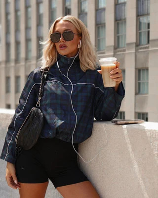 Active Form Plaid Track Jacket Navy Plaid / M | VICI