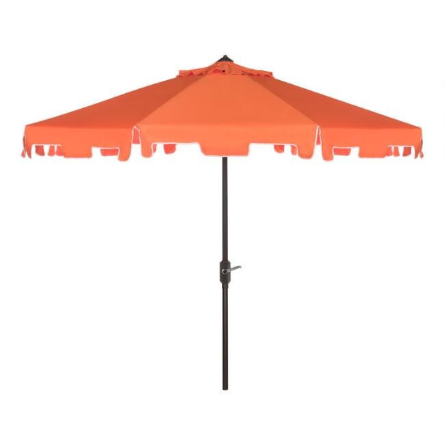 Orange & White Square Scallop 9 Ft Tilting Outdoor Umbrella | World Market