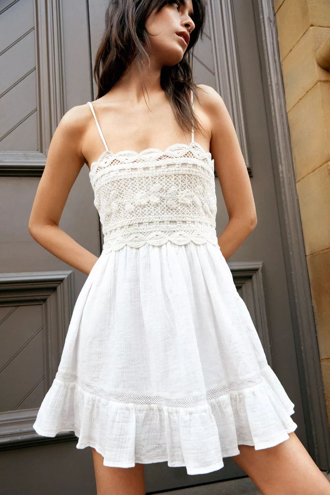 Lace Detail Gathered Strappy Mini Dress | NastyGal (UK, IE)