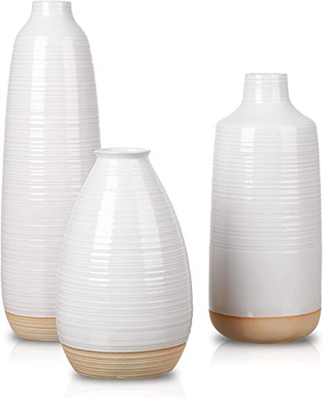 TERESA'S COLLECTIONS Rustic White Ceramic Vases for Home Decor, Decorative Glaze Tall Vases for P... | Amazon (US)