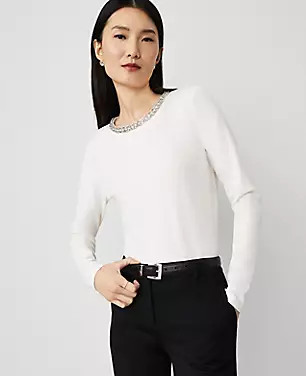 Jeweled-Neck Top | Ann Taylor (US)