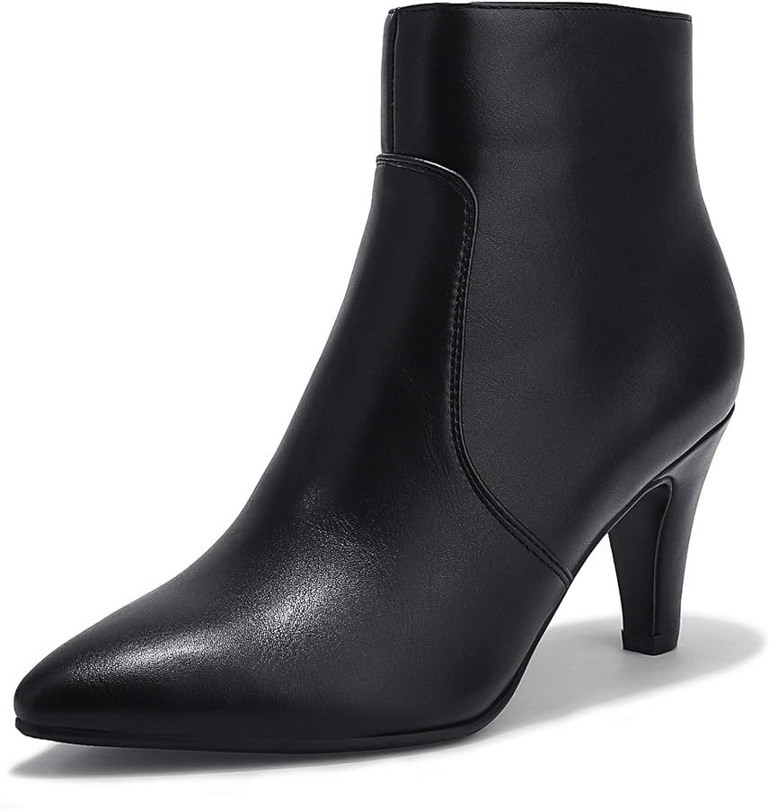 IDIFU Women's CLARA-Z Pointed Toe High Heel Ankle Booties Zipper Buckle Strap Short Boots | Amazon (US)