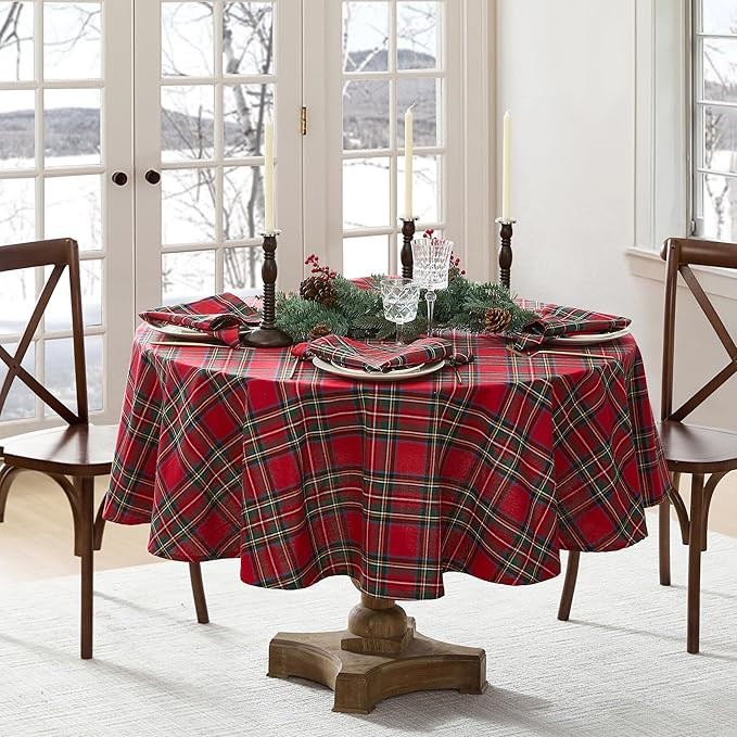 Elrene Home Fashions Stowe Tartan Holiday Plaid Christmas/Winter Cotton Oval Tablecloth, 60"x84",... | Amazon (US)