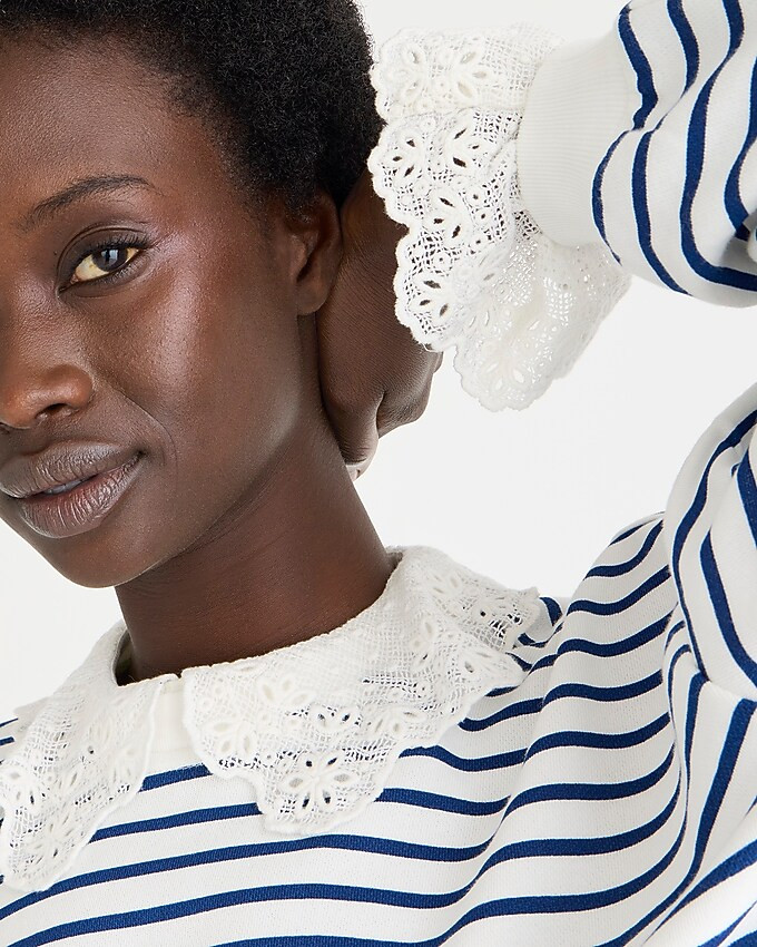 French terry sweatshirt with lace trim | J. Crew US