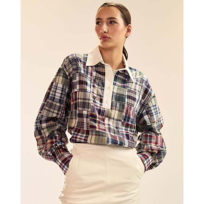 Cynthia Rowley | Marisol Madras Rugby Shirt, (Black, Size Small) | Maisonette | Maisonette