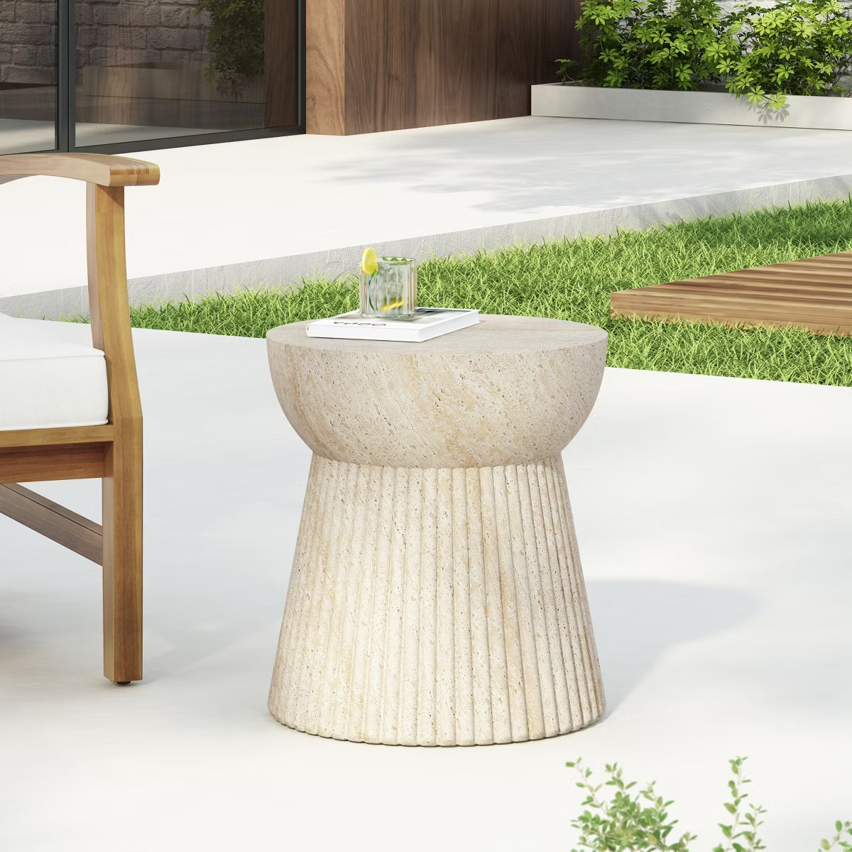 Christopher Knight Home Larrick Outdoor Travertine Concrete Side Table | Target