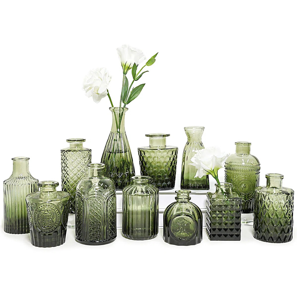12Pcs Glass Bud Vase Set, Small Green Flower Vases For Centerpieces In Bulk, Mini Vintage Vase Fo... | Wayfair North America