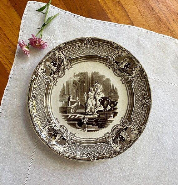 Antique 19th Century Plate MINERVA Podmore Walker & Co Sepia - Etsy | Etsy (US)