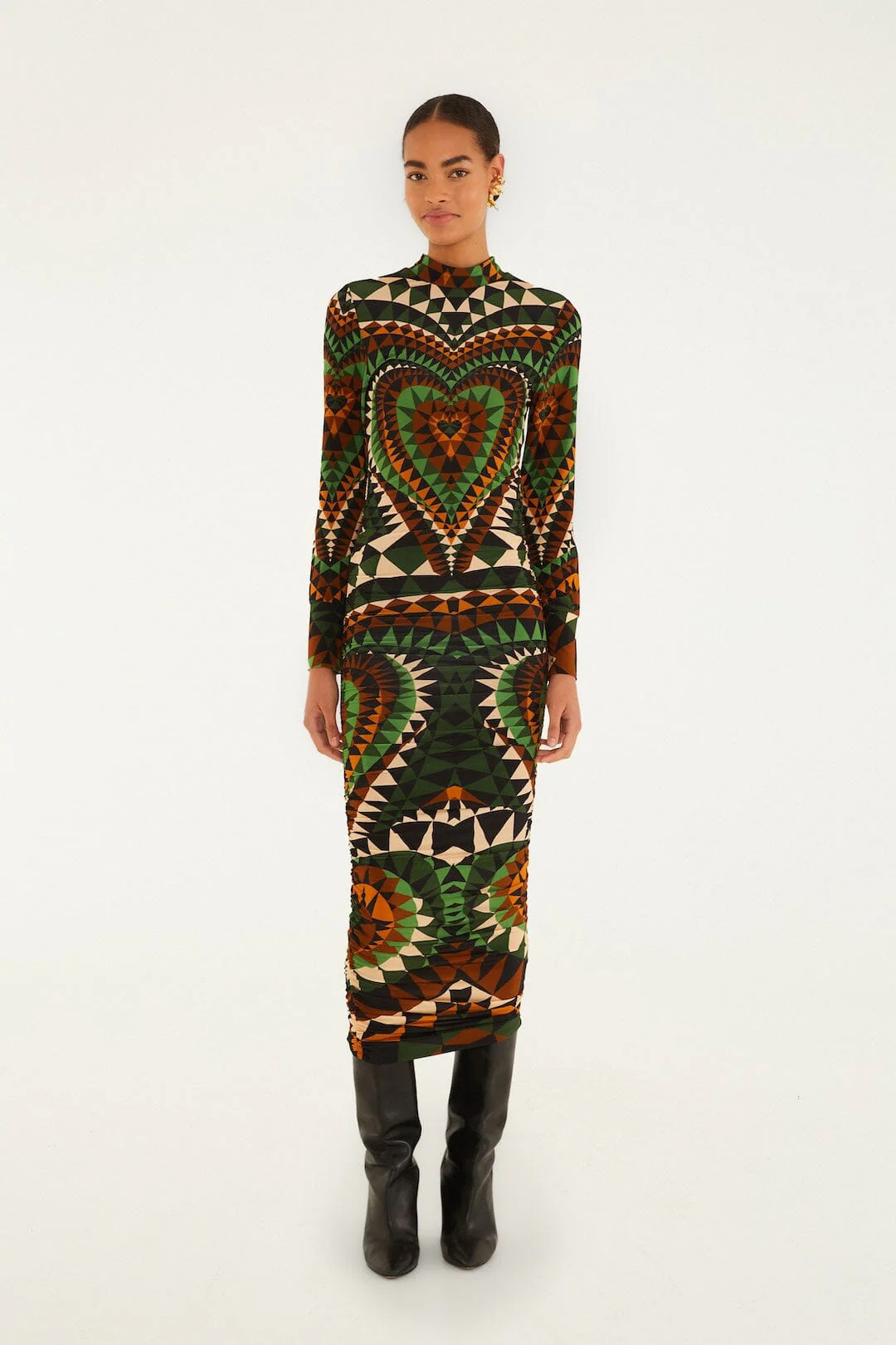 Multicolor Heart Deco Long Sleeve Jersey Midi Dress | FARM Rio | FarmRio (US)