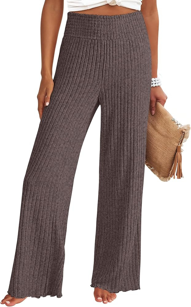ANRABESS Womens Ribbed Knit Lounge Pajama Pants Casual Elastic High Waist Loose Wide Leg Pants 20... | Amazon (US)