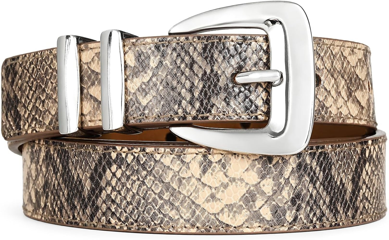RISANTRY Brown Snake Texture Belt with Silver Buckle Women’s Brown Belt for Jeans, Dresses, Nig... | Amazon (US)