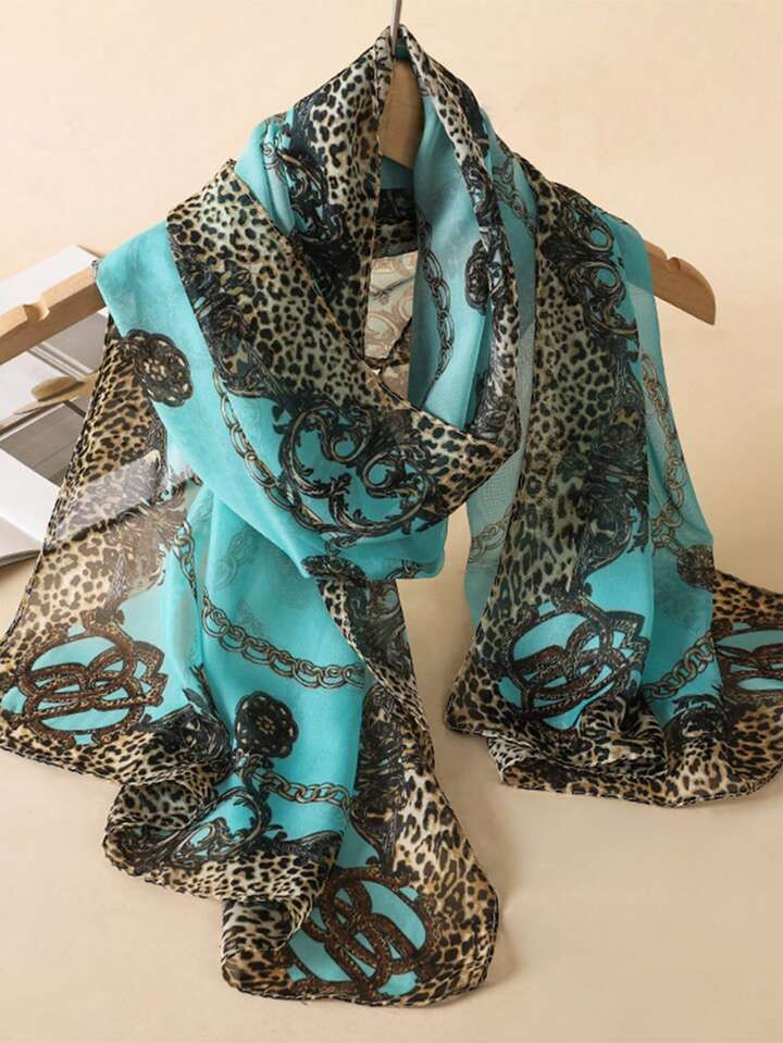 1pc Women Scarves Elegant And Fashionable Classic Leopard & Floral Print Chiffon Silk Scarf, Breathable And Thin Scarf For Casual Wear, Hijab And Sun Protection Shawl,Silk Scarves Bandana Winter Fall | SHEIN