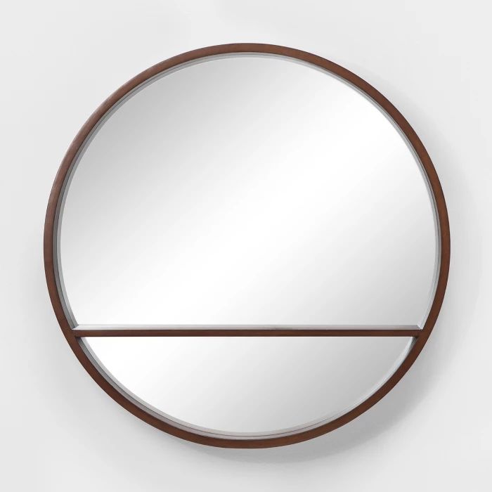 24" Walnut Round Barrel Decorative Wall Mirror with Shelf Brown - Project 62™ | Target