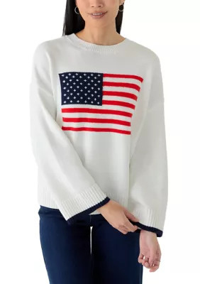 Crown & Ivy Women's Petite American Flag Sweater, PM | Belk