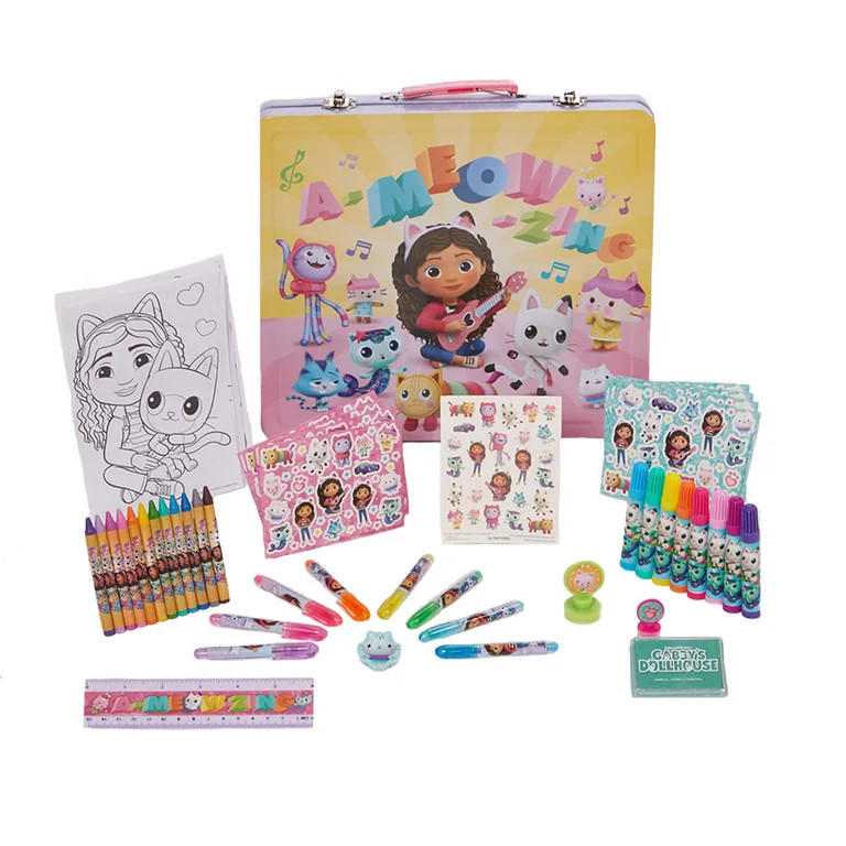 Gabbys Dollhouse Girls Art Kit with Carrying Tin Gel Pens Markers Stickers 200 Pc | Walmart (US)