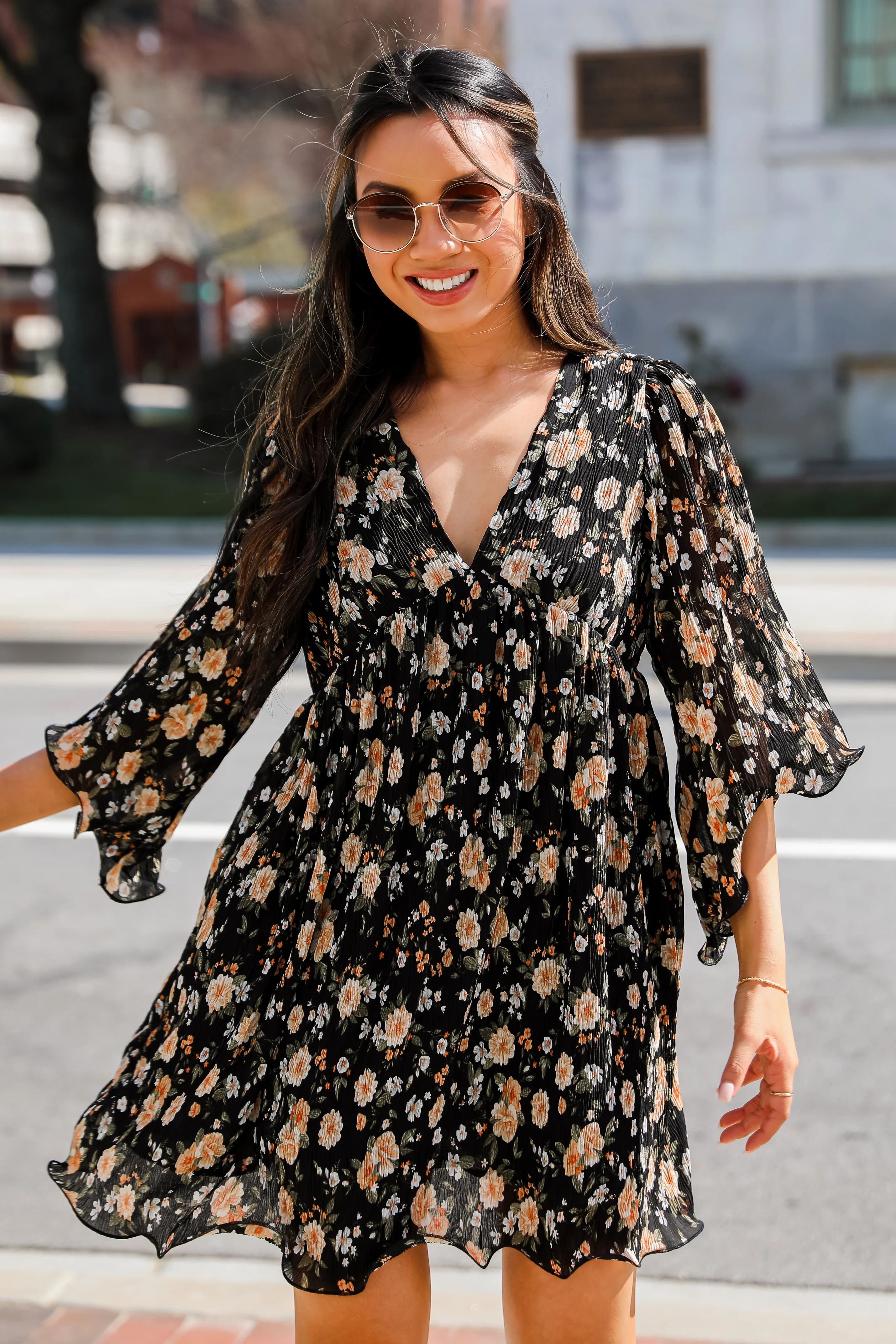 FINAL SALE - Ready To Blossom Black Floral Babydoll Mini Dress | Dress Up