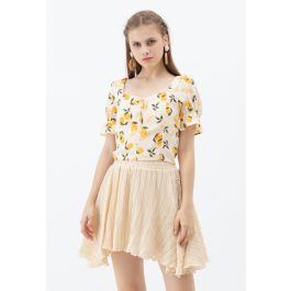 Lemon Print Square Neck Bowknot Crop Top | Chicwish