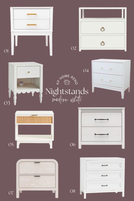 Modern white nightstands add a fresh clean feeling to the room! I love these for teen girls rooms, beach homes, and for a luxe feel. 

The nightstands with black handles would be perfect for modern farmhouse style!

#bedroomfurniture 