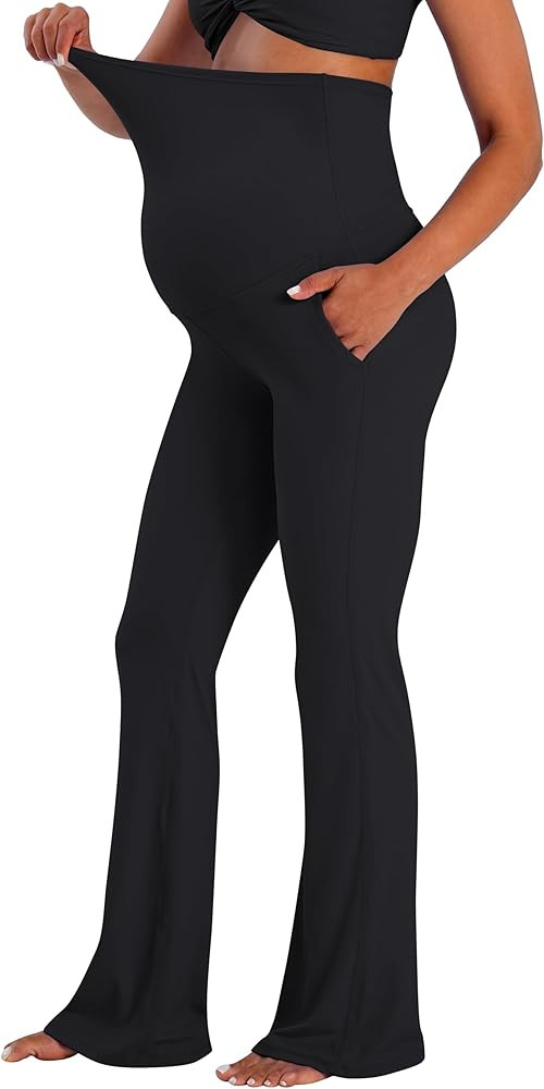 Sunzel Maternity Flare Leggings with Pockets Over The Belly, Buttery Soft Pregnancy Wide Leg Yoga... | Amazon (US)