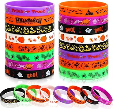 JUNEBRUSHS Halloween Party Favors, 24pcs Halloween Silicone Bracelets Rubber Wristbands for Hallo... | Amazon (US)