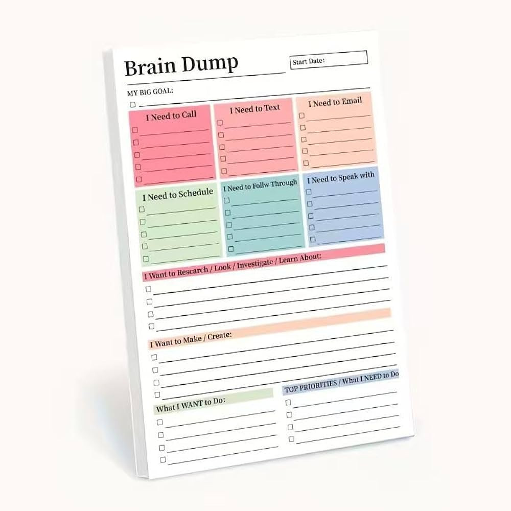 Limecute Brain Dump Notepad,Adhd Brain Dump Notebook Planner Pad 50 Page Tear Away To Do List | Amazon (US)