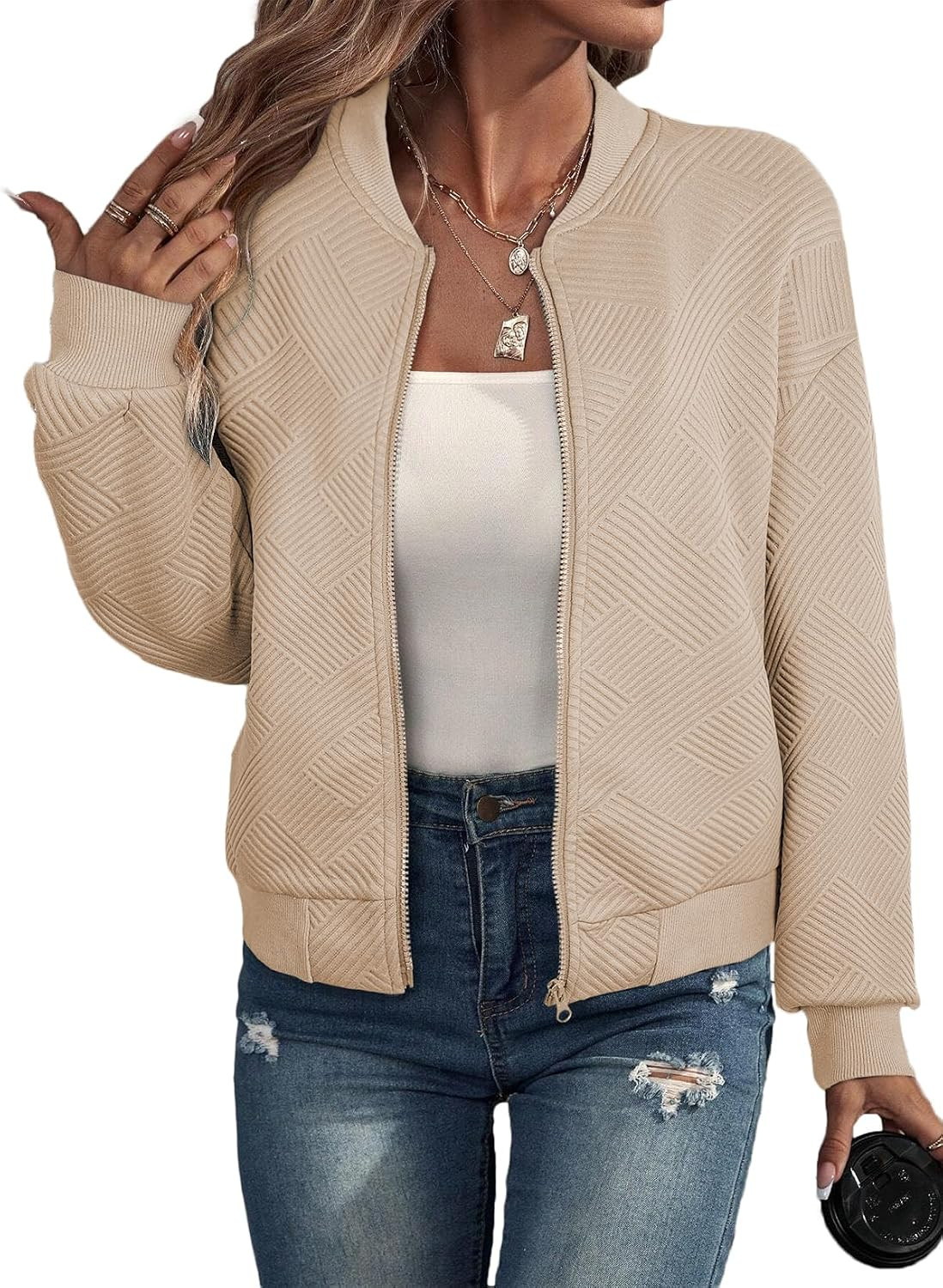 EVALESS Bomber Jacket Coat for Women Casual Stand Collar Zip Up Lightweight Fall Fashion Jackets Outfits with Pockets | Amazon (CA)