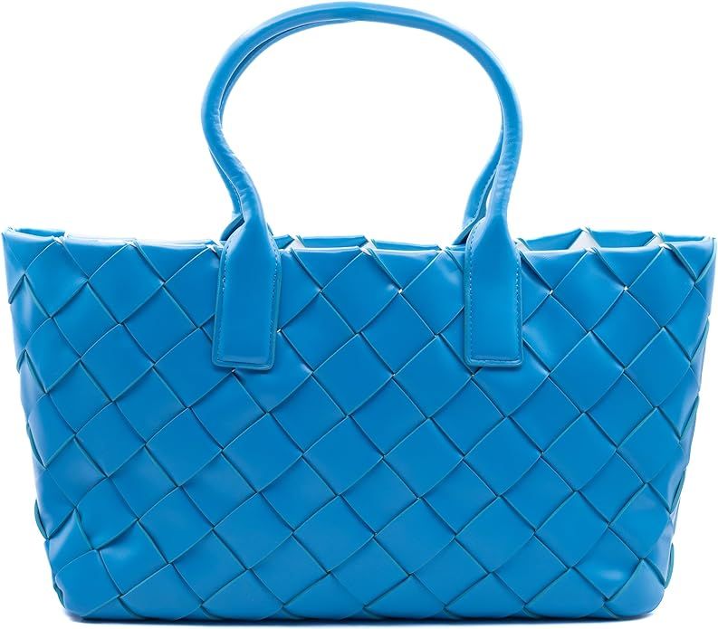 | Italian Calfskin Leather Tote - Blue/White Small-Medium | Distinctive Pressed Woven Design | Ti... | Amazon (US)