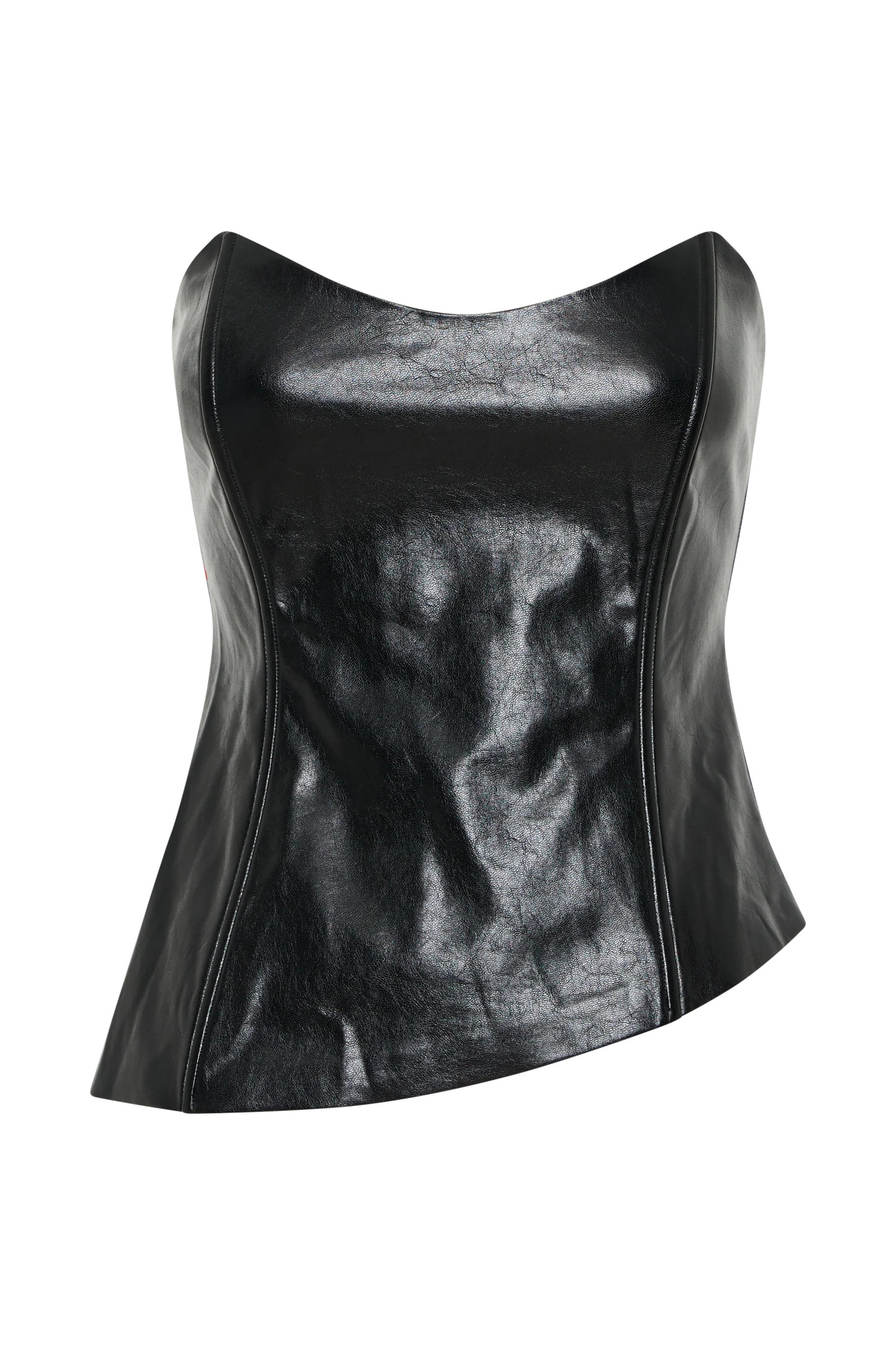Faux Leather Strapless Top - Black | MESHKI US