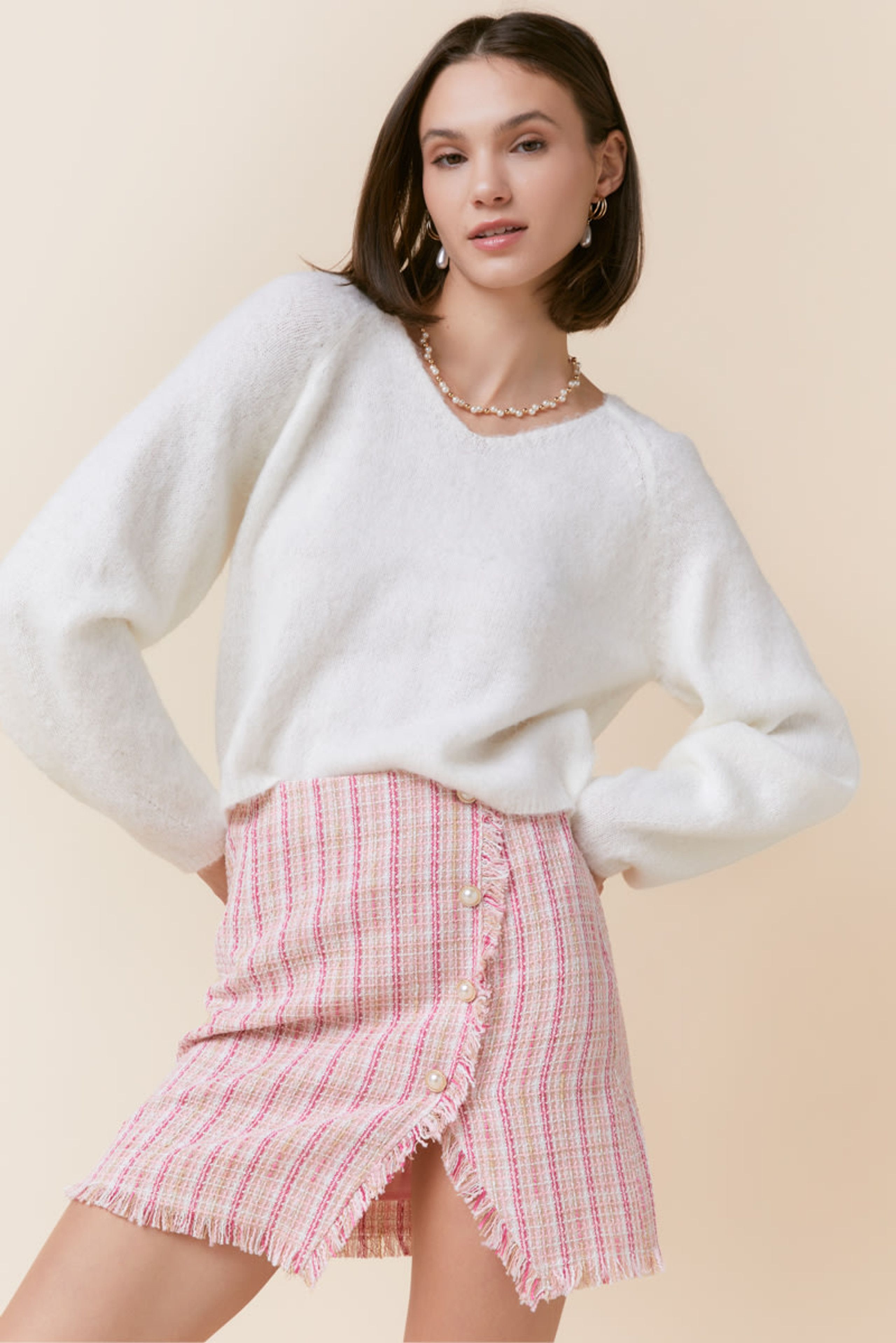 Olivia V-neck Fuzzy Sweater | Francesca's