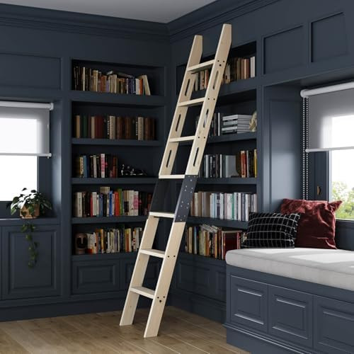 Rolling Library Ladder 8ft,450lbs Capacity,7 Steps with Build-in Handrail,Solid Wood,Easy Assembl... | Amazon (US)
