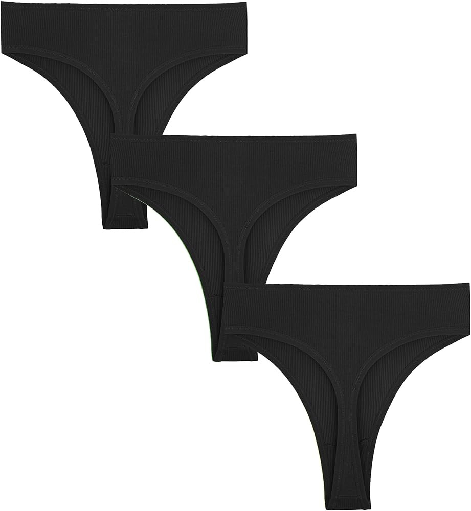 Women's High Waisted Ribbed Cotton Thongs Stretchy Sport Panties High Cut Breathable Underwear 6-... | Amazon (US)