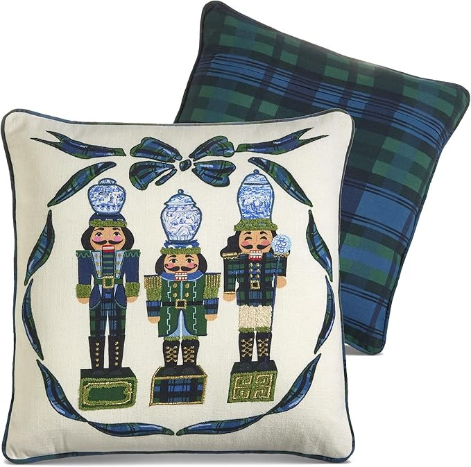 Raz 18 Inch Square Nutcracker Pillow with Black Watch Pattern, Plaid Back, Insert Included, 44193... | Amazon (US)