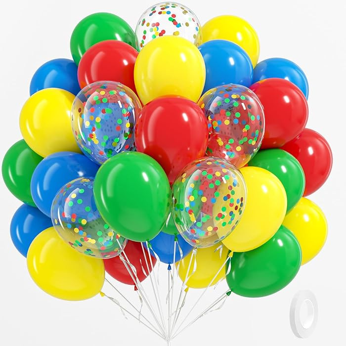 BAUANOOY Red Yellow Blue Green Balloons, 60pcs 12 Inch Latex BaIloons Colourful Confetti BaIloons... | Amazon (US)