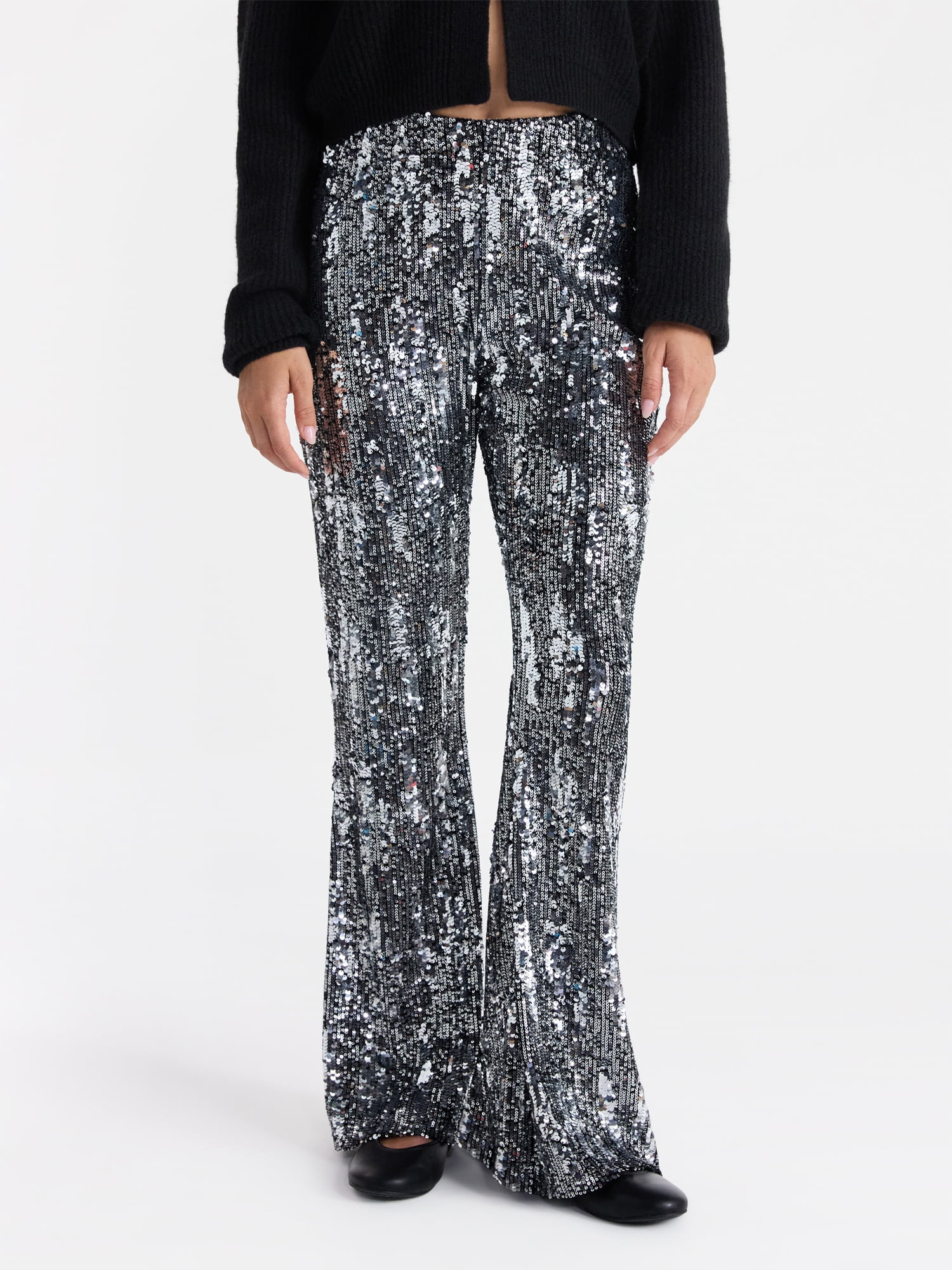 No Boundaries Sequin Flare Pants, Women's and Women's Plus | Walmart (US)