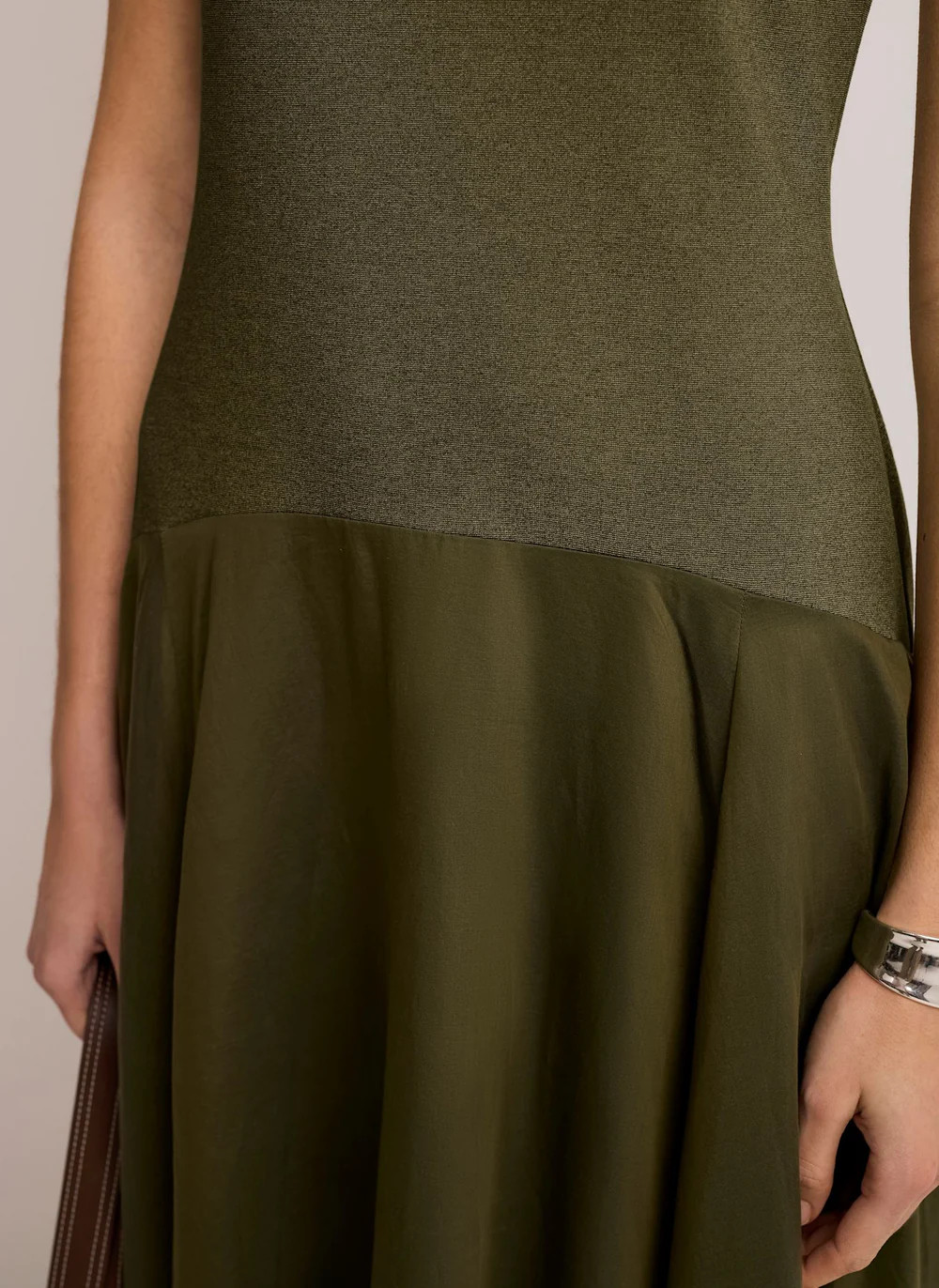 Khaki Jersey Drop Waist Midi Dress | Mint Velvet