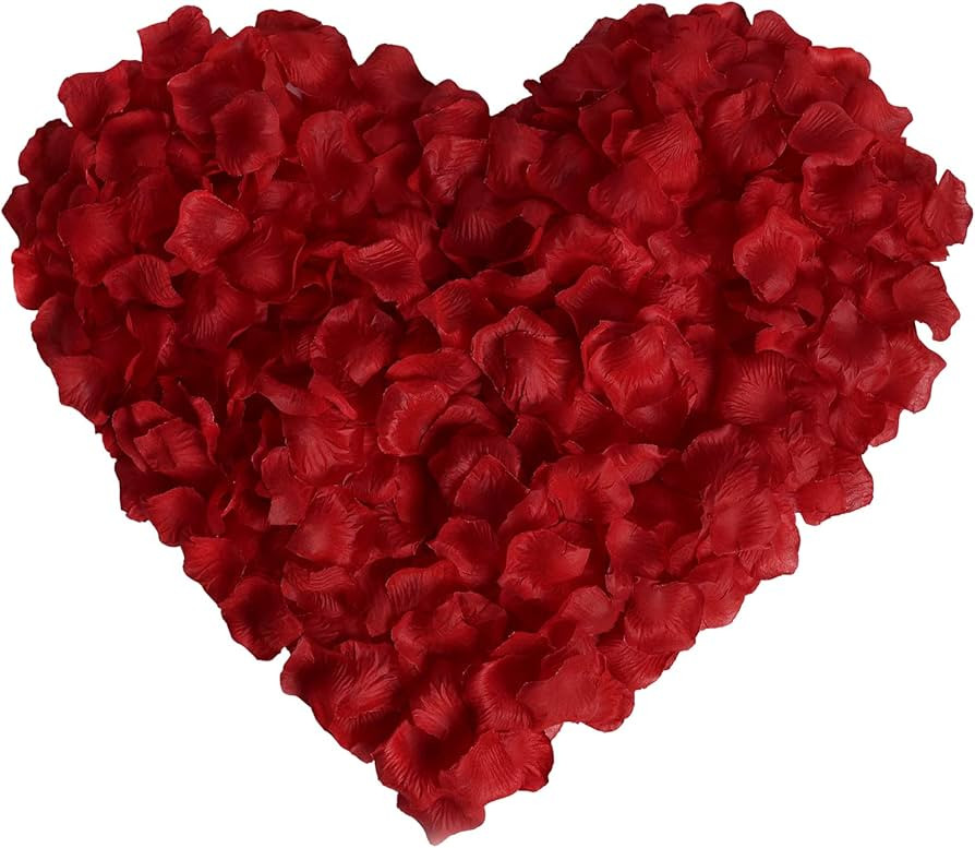 1000 Pcs Dark Red Rose Petals, Artificial Flower Petals, for Romantic Night, Wedding, Event, Part... | Amazon (US)
