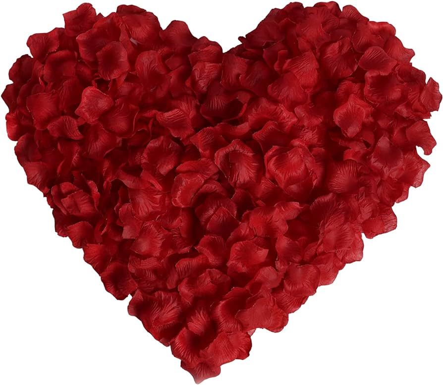 1000 Pcs Dark Red Rose Petals, Artificial Flower Petals, for Romantic Night, Wedding, Event, Part... | Amazon (US)