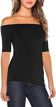 Sarin Mathews Women's Sexy Off The Shoulder Tops Long Sleeve Slim Fit Stretchy Shirts Blouses Top | Amazon (US)