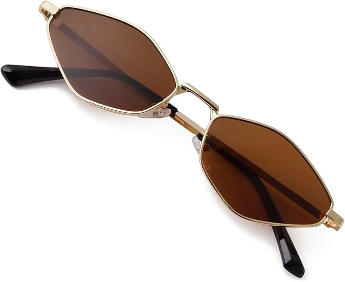 JUDOO Trendy Metal Hexagon Sunglasses for Women Men Gold Vintage Narrow Irregular Shades Small Re... | Amazon (US)