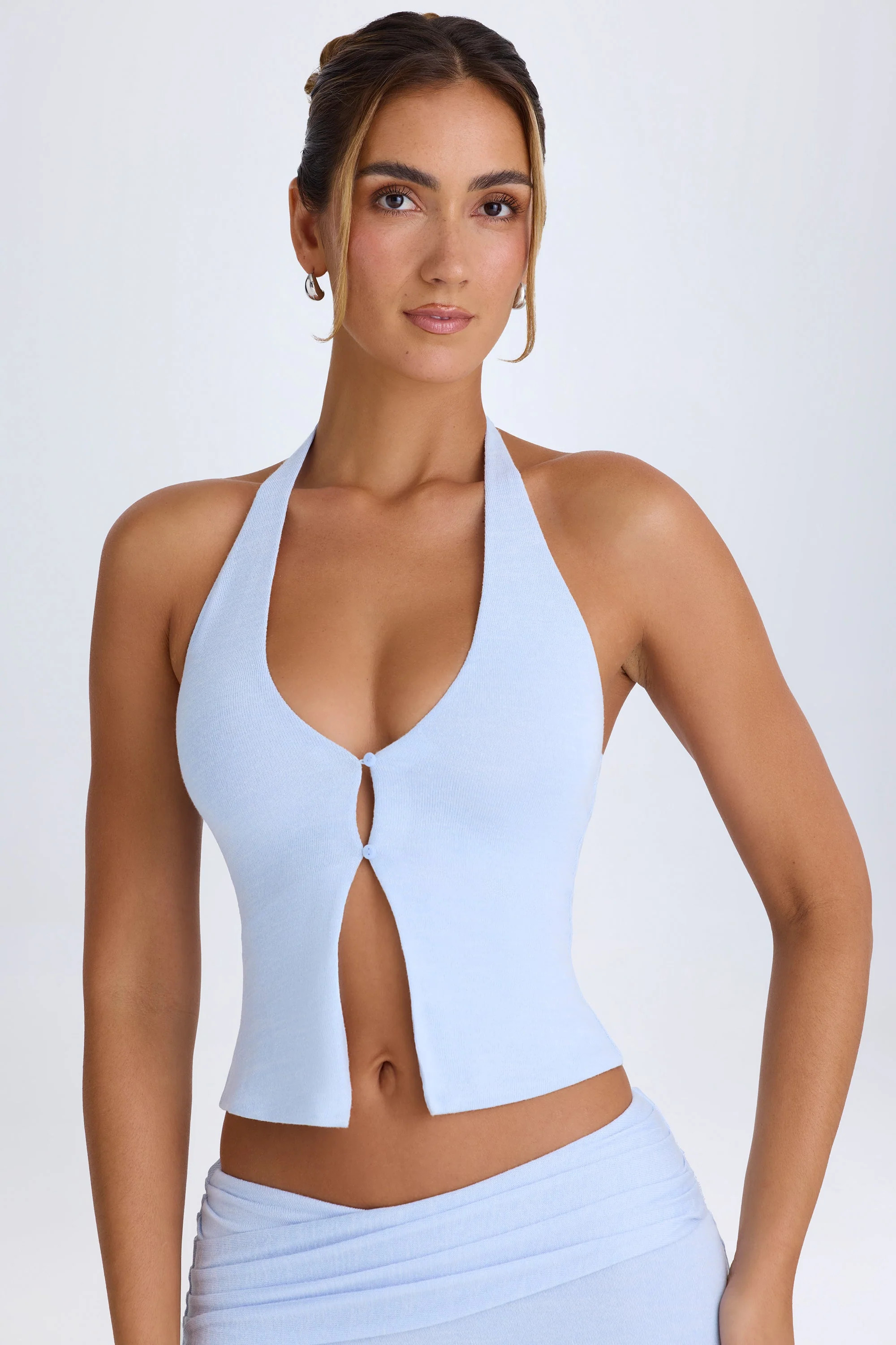 Open-Front Halterneck Top in Periwinkle Blue | Oh Polly