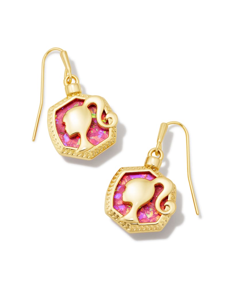 Barbie™ x Kendra Scott Gold Drop Earrings in Pink Iridescent Glitter Glass | Kendra Scott