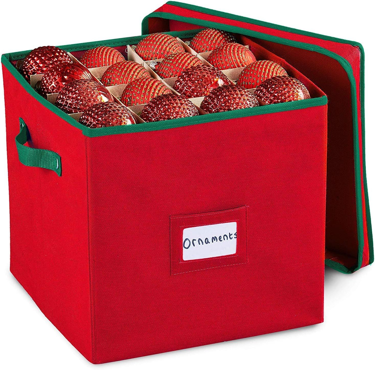 Durable Non-Woven Christmas Ornament Storage Box with Removable lid, Stores up-to 64 Standard Hol... | Amazon (US)