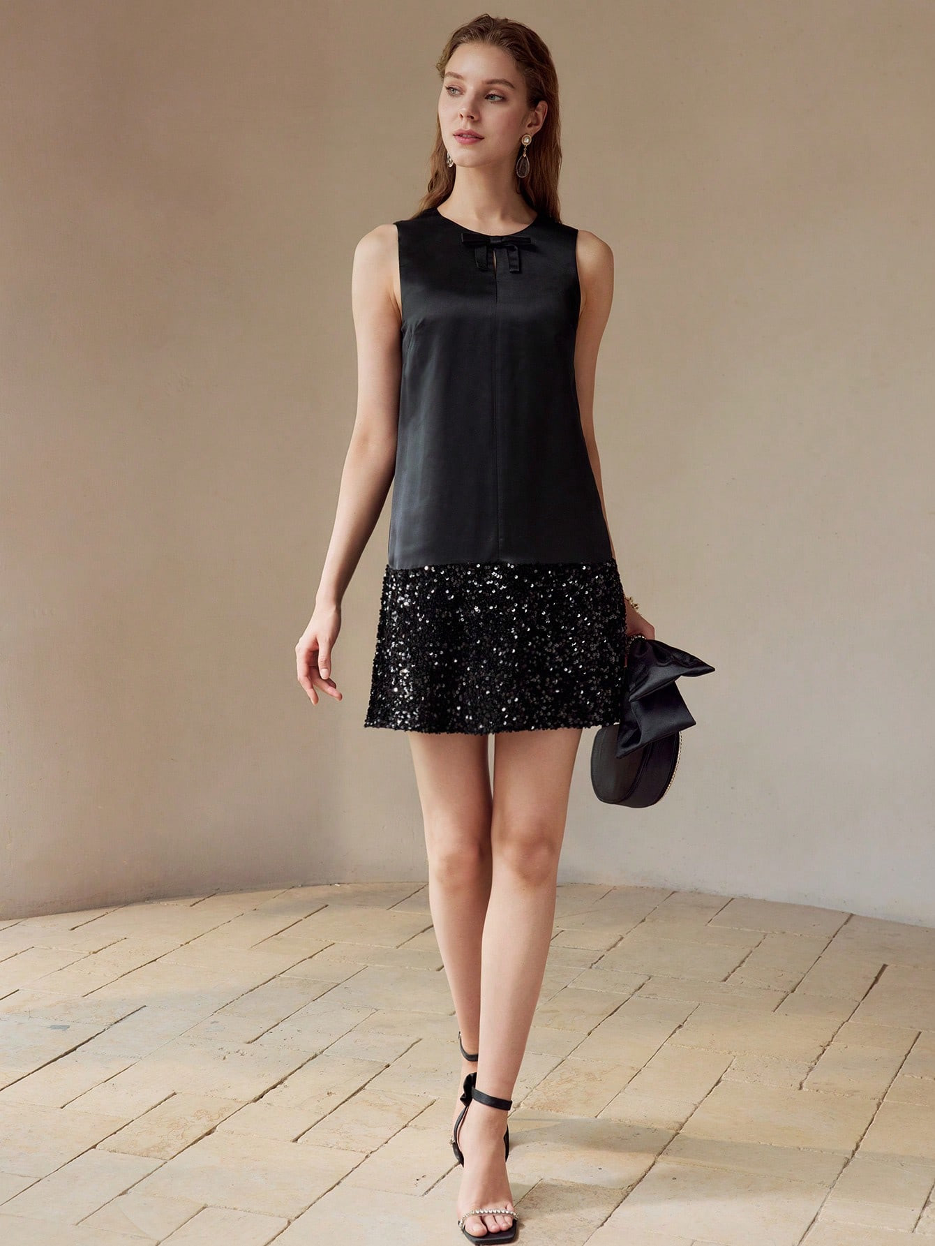 MOTF PREMIUM SOLID BOW FRONT CONTRAST SEQUIN SHORT DRESS | SHEIN | SHEIN