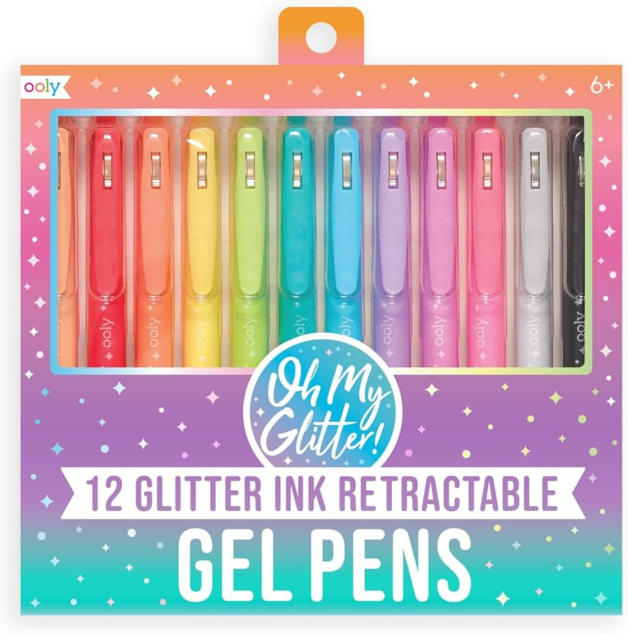 Ooly Oh My Glitter! Gel Pens - Set of 12, Retractable Glitter Pens, Functional Clips & Comfort Grip, Ideal for Girls, Planners and Calendar Decorations, School, & Office Use [12 COUNT] | Amazon (US)