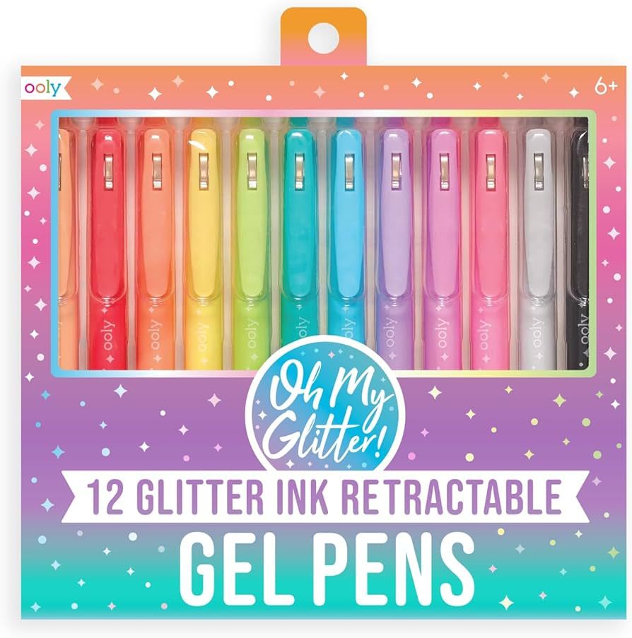 Ooly Oh My Glitter! Gel Pens - Set of 12, Retractable Glitter Pens, Functional Clips & Comfort Grip, Ideal for Girls, Planners and Calendar Decorations, School, & Office Use [12 COUNT] | Amazon (US)