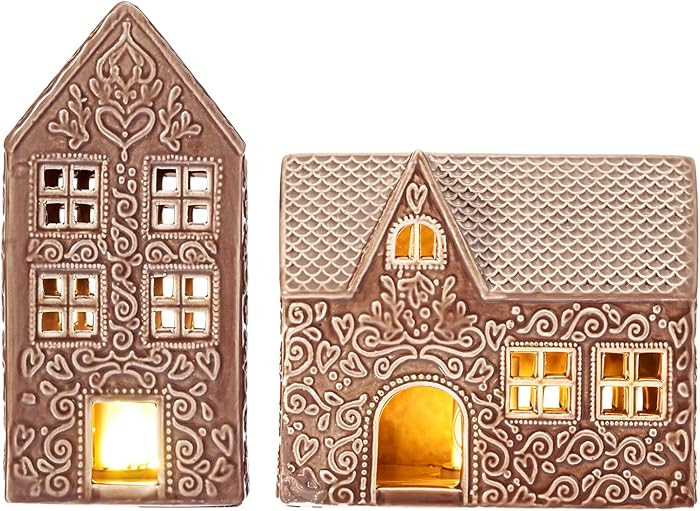 WDS WONDROUS Christmas Decorations Gingerbread House Decor, Set of 2 Ceramic Light Up Gingerbread... | Amazon (US)