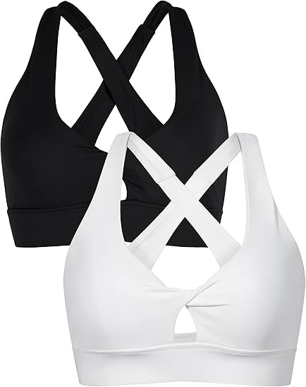 OMKAGI Women Criss Cross Padded Sports Bras Medium Impact Racerback Crop Tank Tops | Amazon (US)