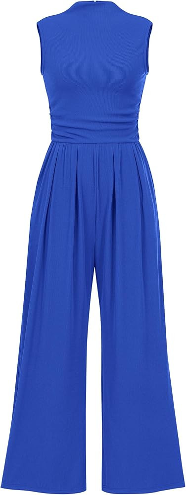 BTFBM One Piece Jumpsuits For Women Dressy Casual Summer Outfits Sleeveless Mock Neck Wide Leg Pa... | Amazon (US)